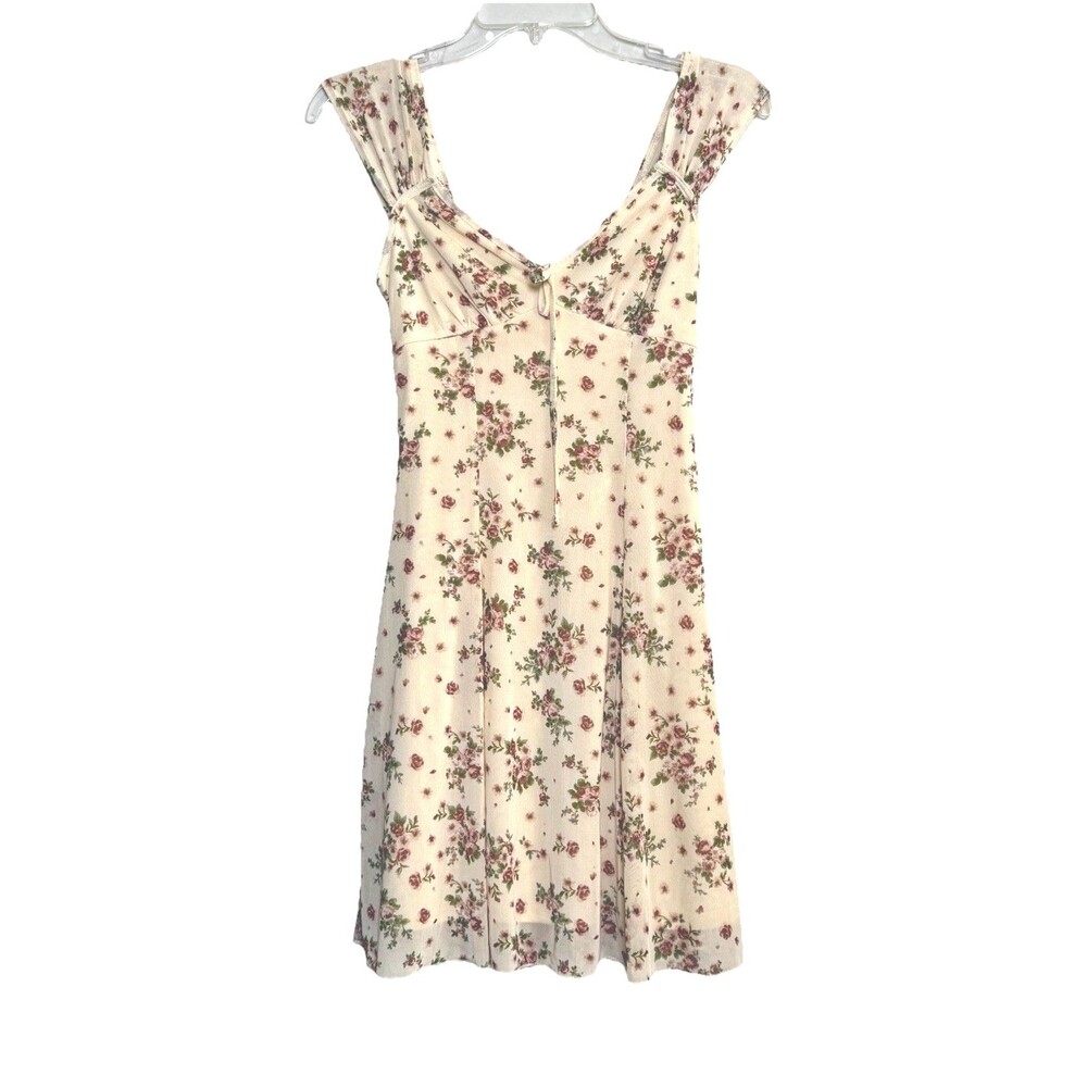 No Comment Floral Mesh Mini Dress S Cottagecore Coquette Sheer Overlay NWT - Picture 2 of 7